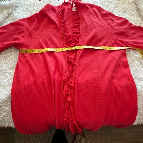 Chicos Pom Pom Fringe Watermelon Red Cardigan Size 2 (L) - Picture 6 of 9